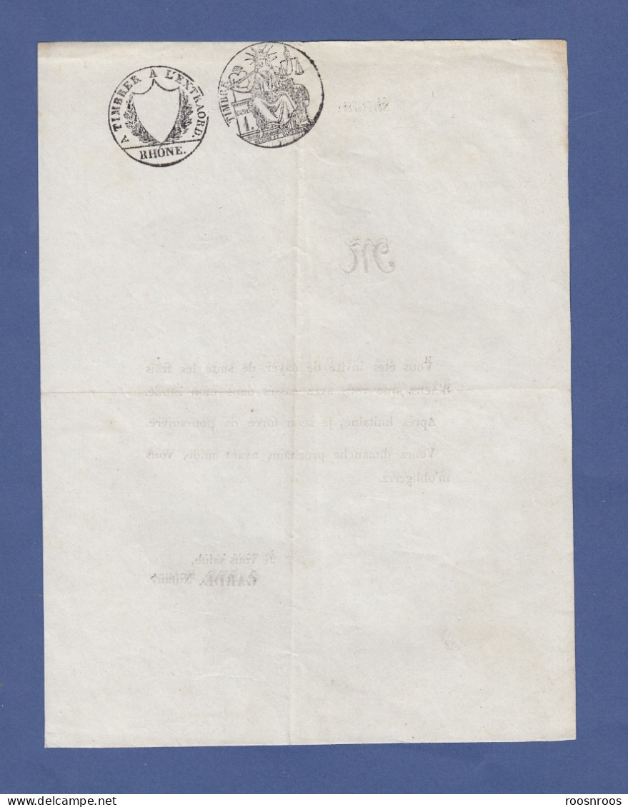 PAPIER TIMBRE VIERGE 2EME REPUBLIQUE - RHONE - AVIS NOTARIAL DES SOMMES A PAYER - 1848 - TIMBRE A L'EXTRAORDINAIRE - Briefe U. Dokumente