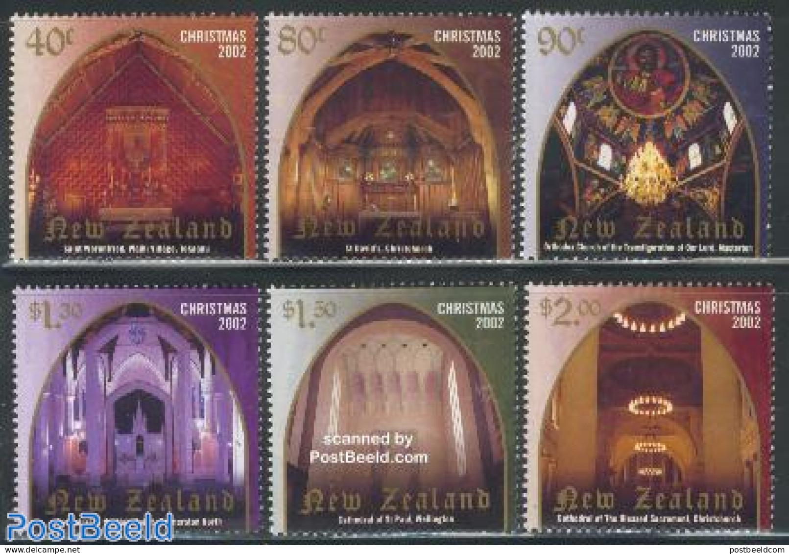 New Zealand 2002 Christmas 6v, Mint NH, Religion - Christmas - Churches, Temples, Mosques, Synagogues - Nuovi
