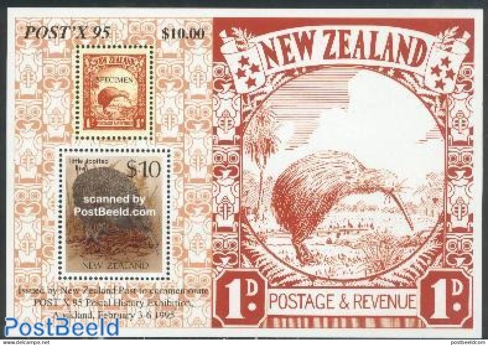 New Zealand 1995 Post X S/s, Mint NH, Nature - Birds - Philately - Stamps On Stamps - Ongebruikt