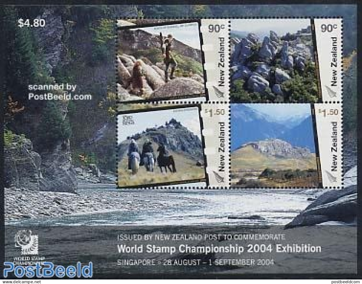 New Zealand 2004 Singapore Exhibition S/s, Mint NH, Nature - Sport - Horses - Mountains & Mountain Climbing - Shooting.. - Unused Stamps