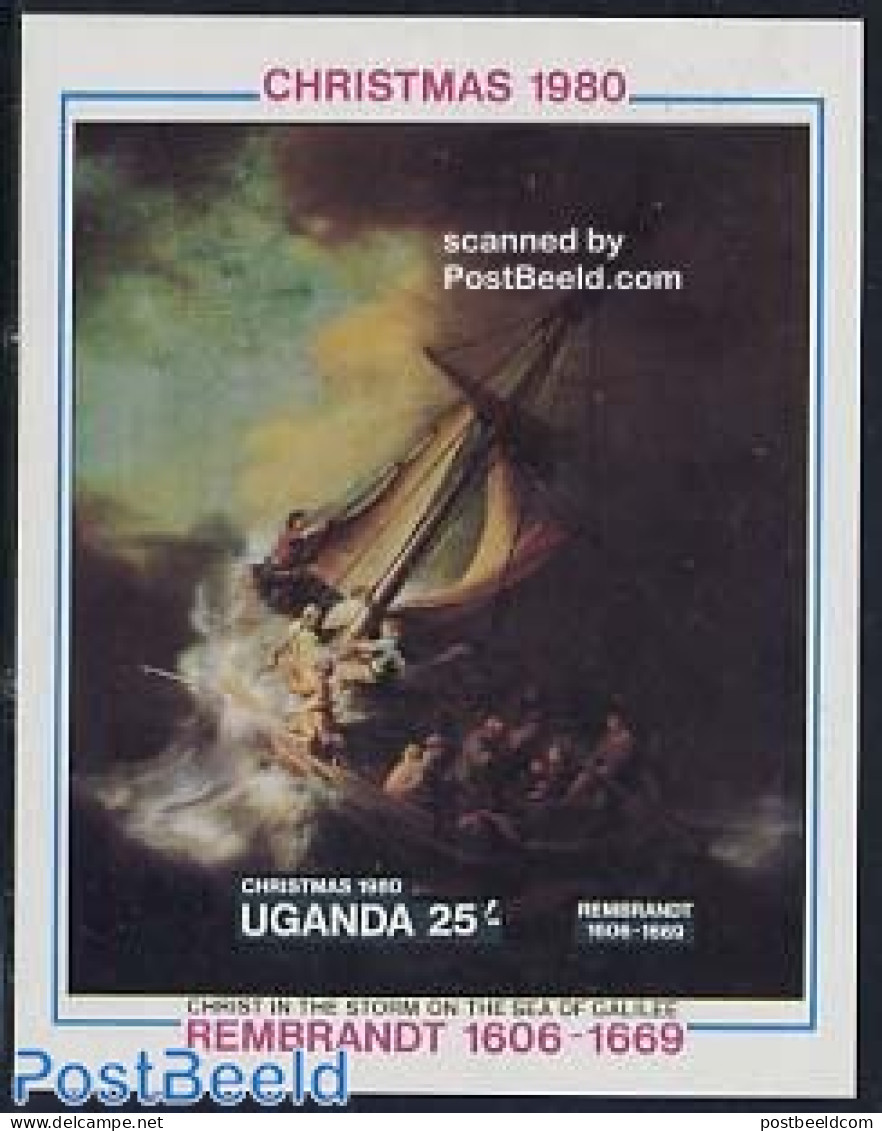 Uganda 1980 Christmas S/s, Rembrandt Painting, Mint NH, Religion - Transport - Christmas - Ships And Boats - Art - Pai.. - Weihnachten
