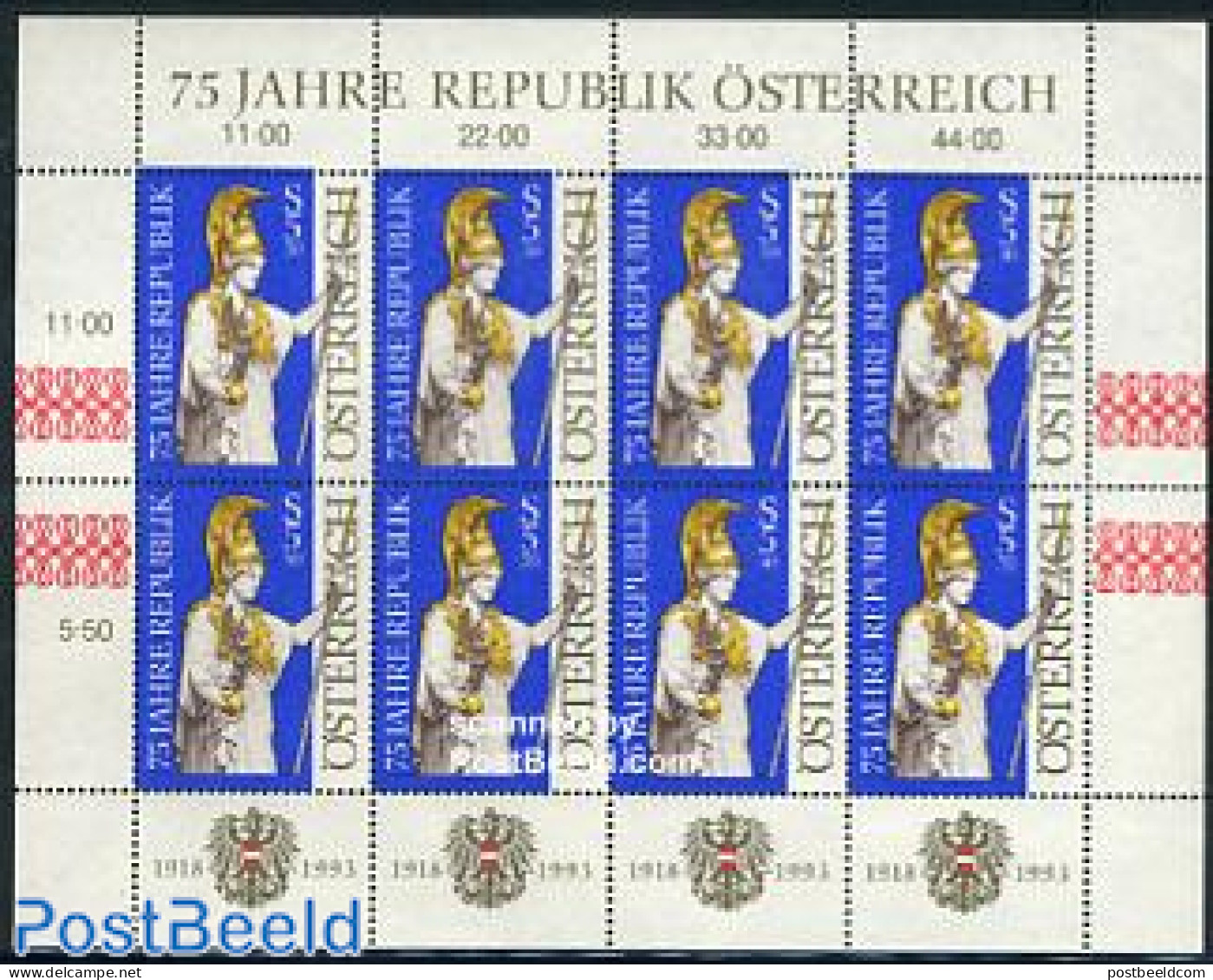 Austria 1993 75 Years Republic  M/s, Mint NH - Unused Stamps