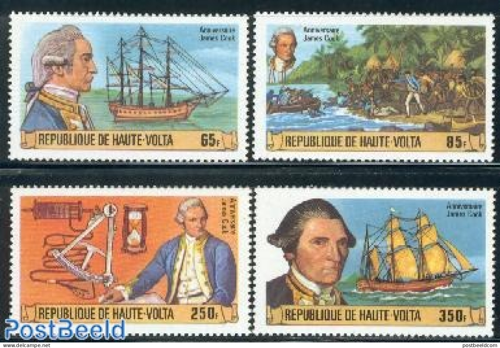 Upper Volta 1978 James Cook 4v, Mint NH, History - Transport - Explorers - Ships And Boats - Exploradores