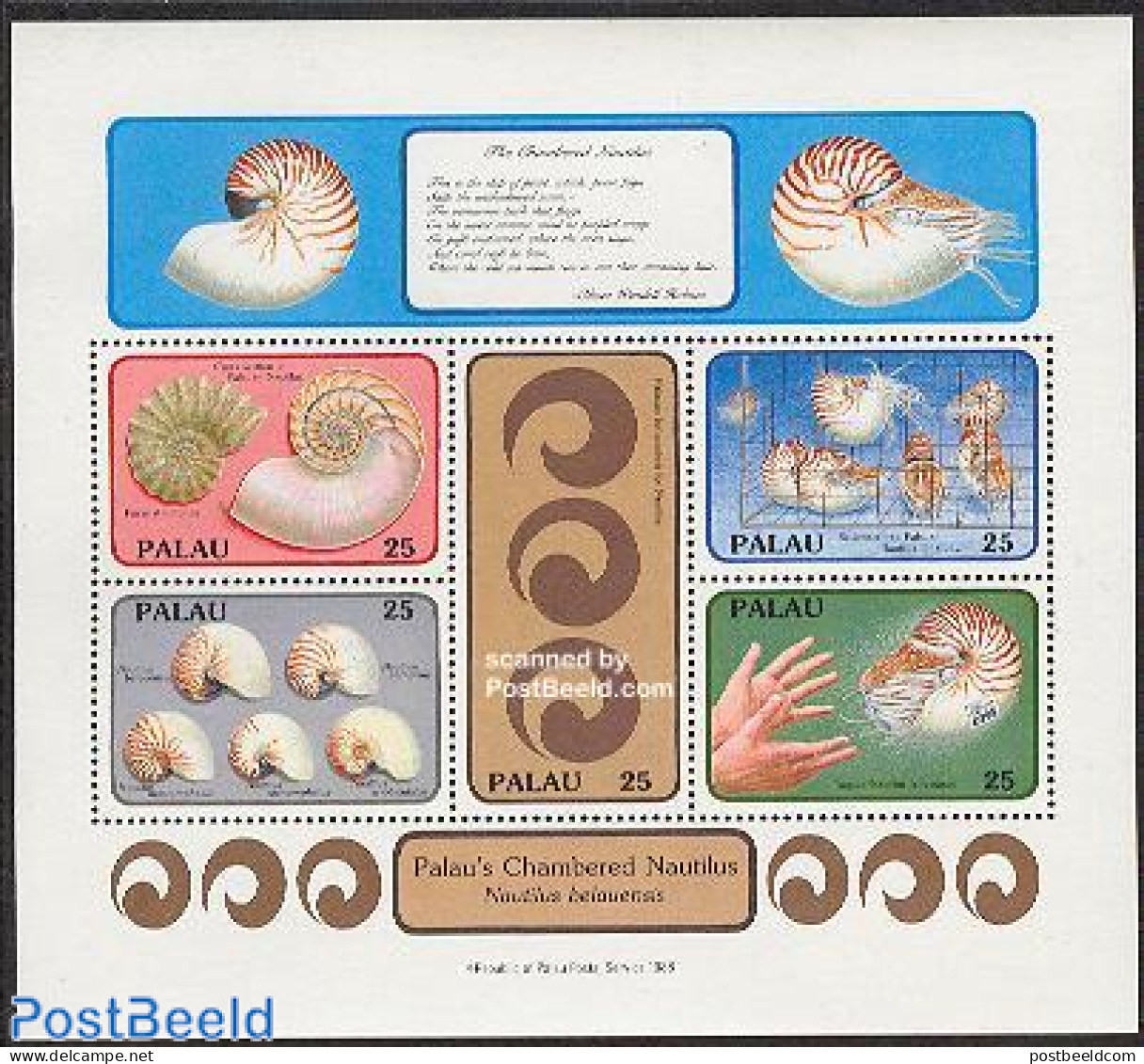 Palau 1988 Nautilus S/s, Mint NH, Nature - Shells & Crustaceans - Vita Acquatica