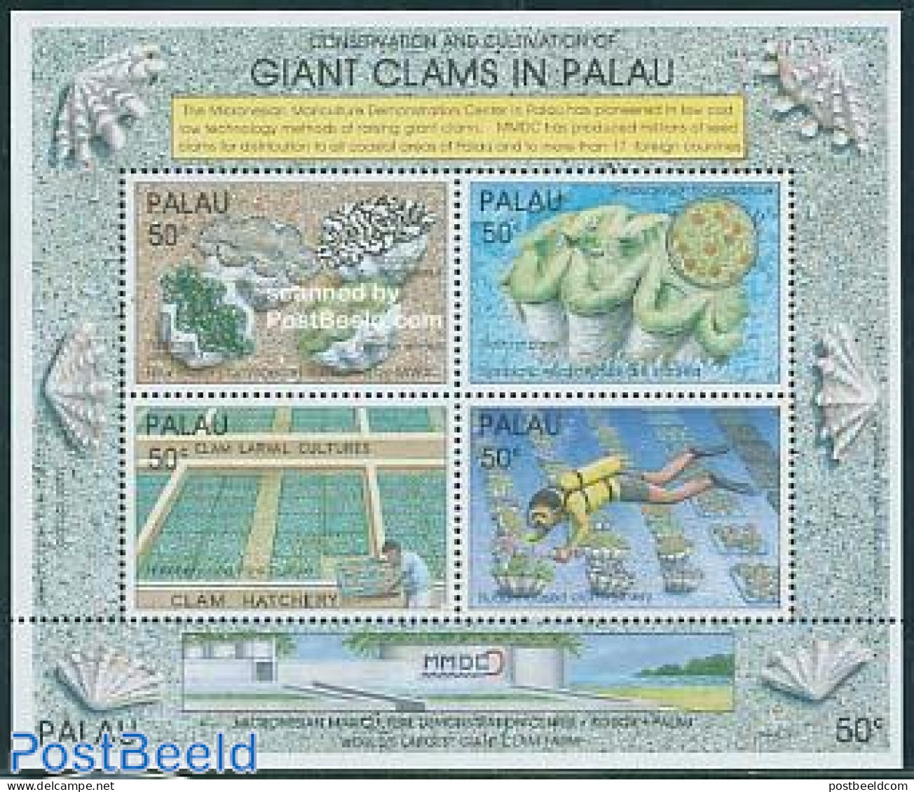Palau 1991 Giant Clams S/s, Mint NH, Nature - Sport - Shells & Crustaceans - Diving - Marine Life