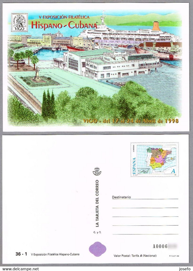 V Exposicion Filatelica Hispano-Cubana - Vigo, Pontevedra, Galicia - La Tarjeta Del Correo 1998 - Philatelic Exhibitions