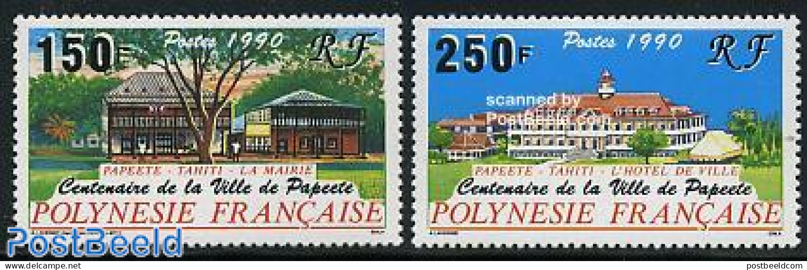 French Polynesia 1990 Papeete Centenary 2v, Mint NH, Art - Architecture - Unused Stamps