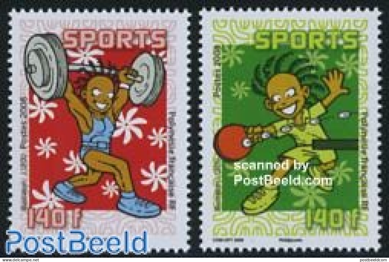 French Polynesia 2008 Sports, Cartoons 2v, Mint NH, Sport - Sport (other And Mixed) - Table Tennis - Weightlifting - A.. - Ongebruikt