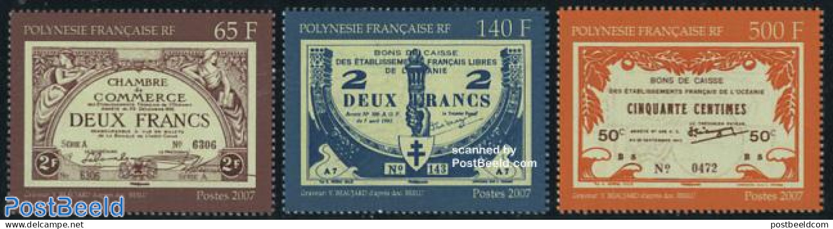 French Polynesia 2007 Banknotes 3v, Mint NH, Various - Money On Stamps - Neufs