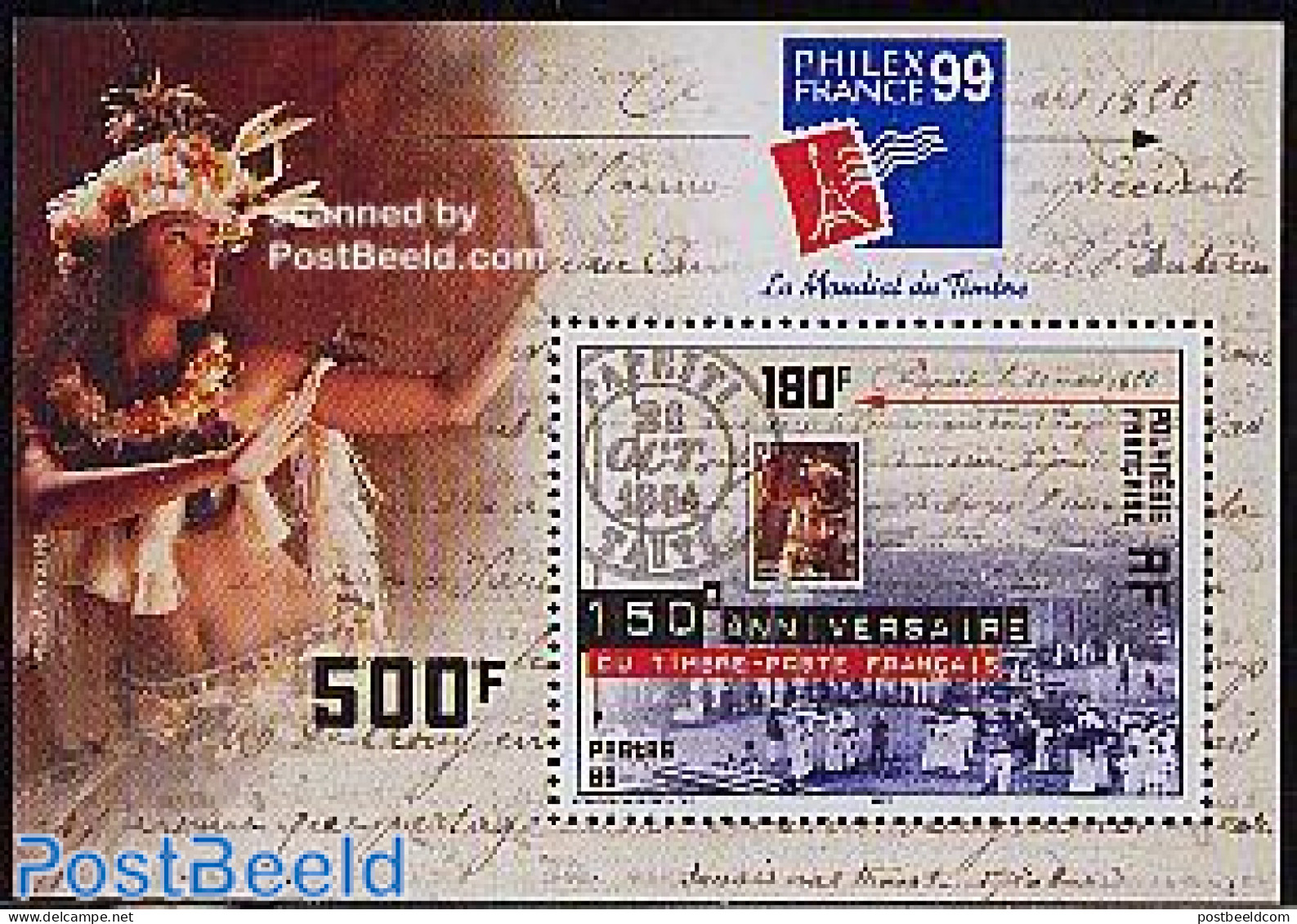 French Polynesia 1999 Philexfrance S/s, Mint NH, Stamps On Stamps - Art - Handwriting And Autographs - Ungebraucht