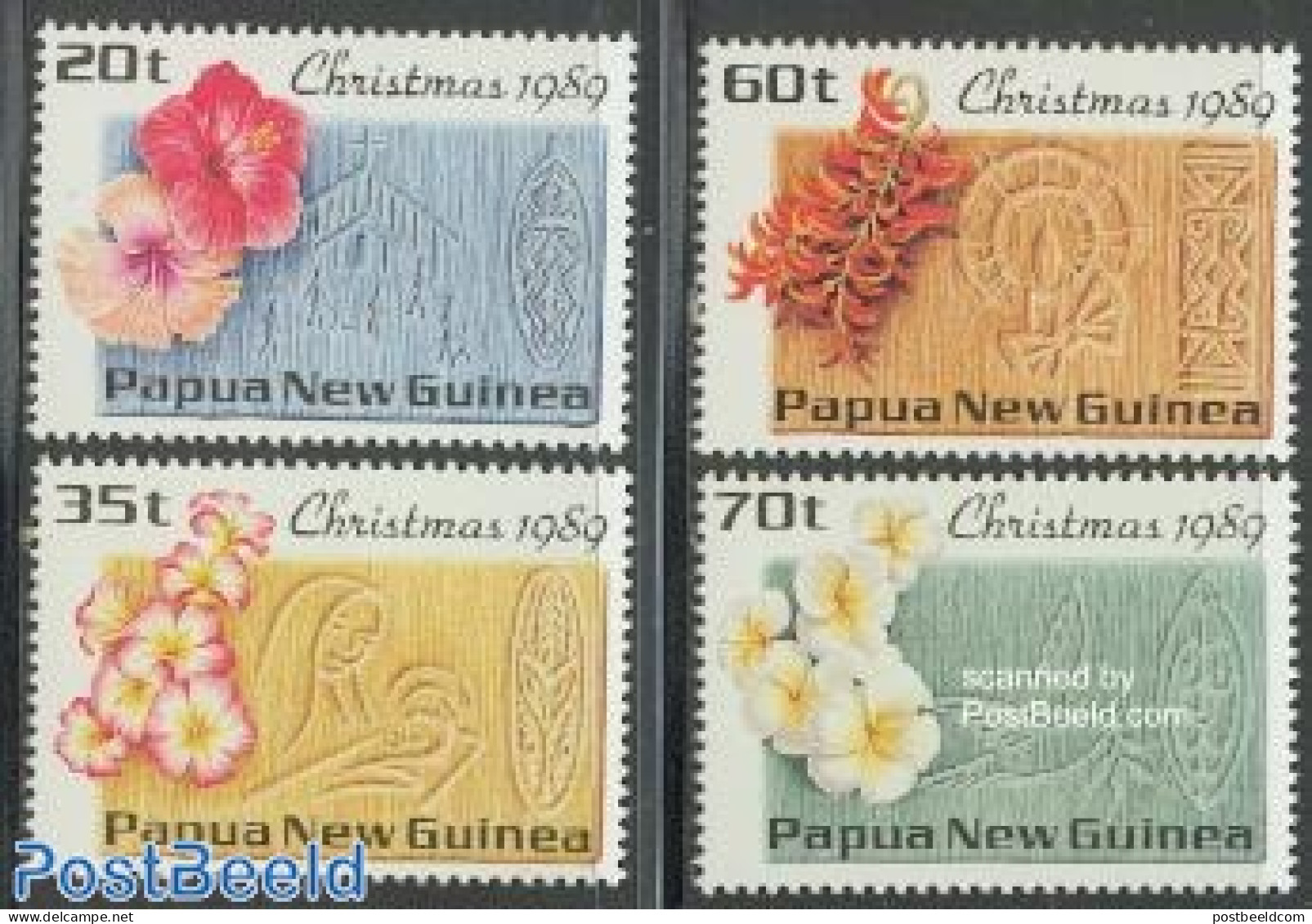 Papua New Guinea 1989 Christmas 4v, Mint NH, Nature - Religion - Flowers & Plants - Christmas - Navidad
