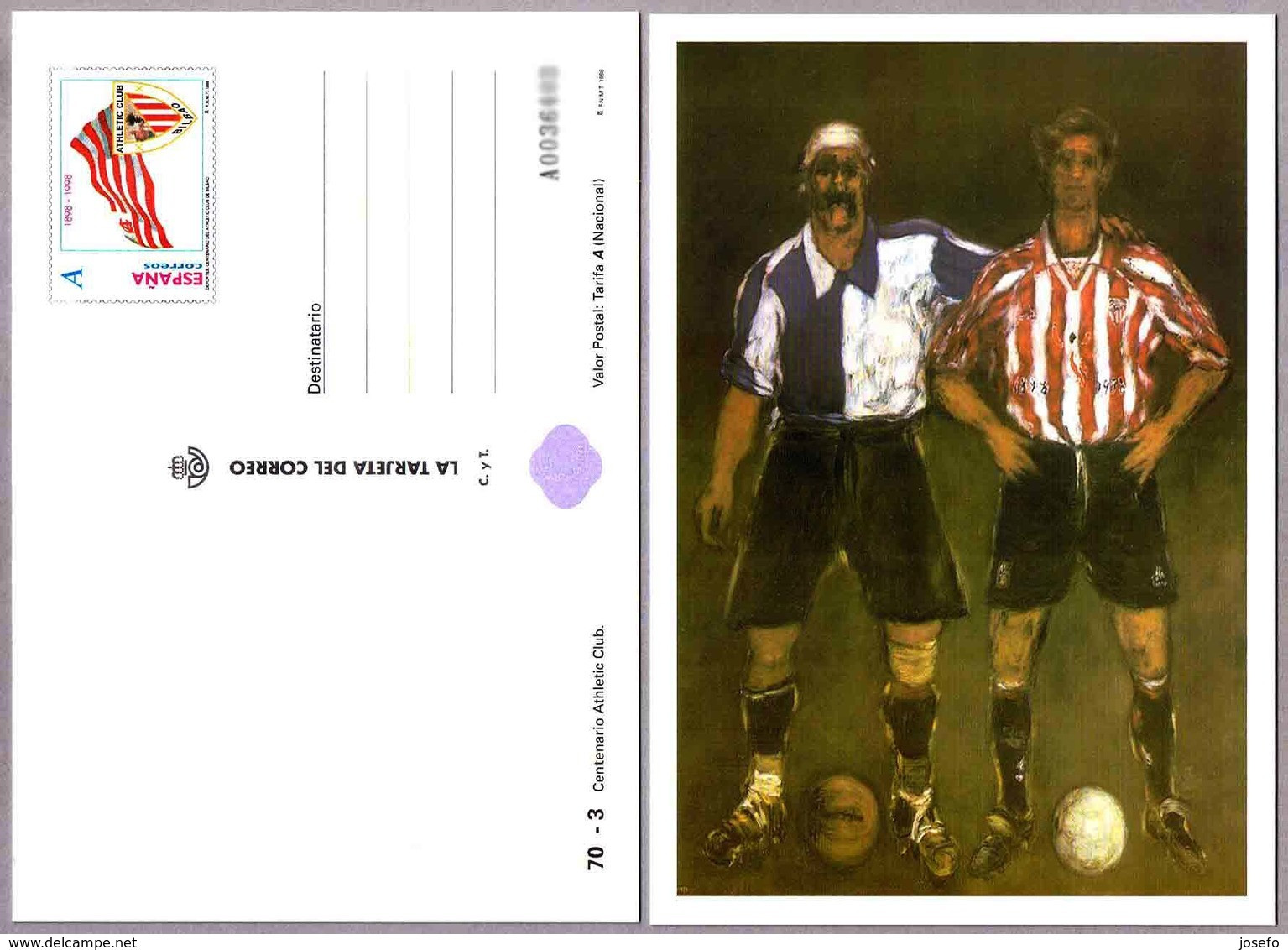 100 AÑOS DEL ATHLETIC DE BILBAO - 100 Years Athletic Of Bilbao. La Tarjeta Del Correo 1998 - Clubs Mythiques