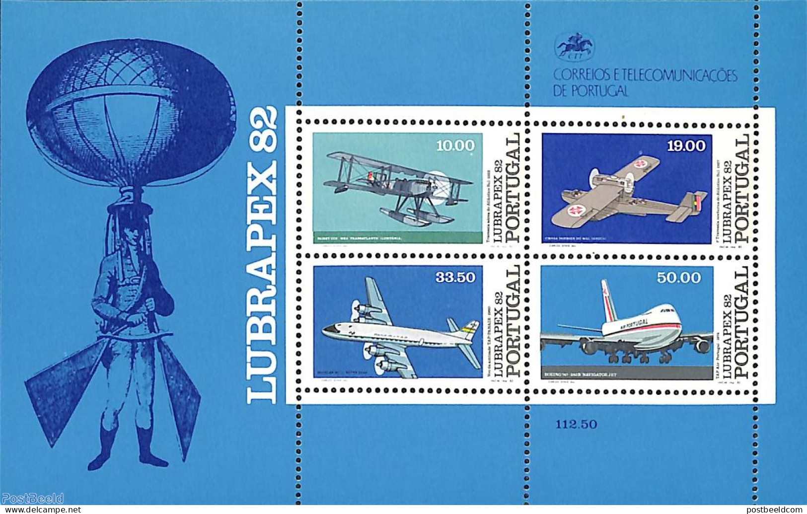 Portugal 1982 Lubrapex, Aeroplanes S/s, Mint NH, Transport - Aircraft & Aviation - Ungebraucht