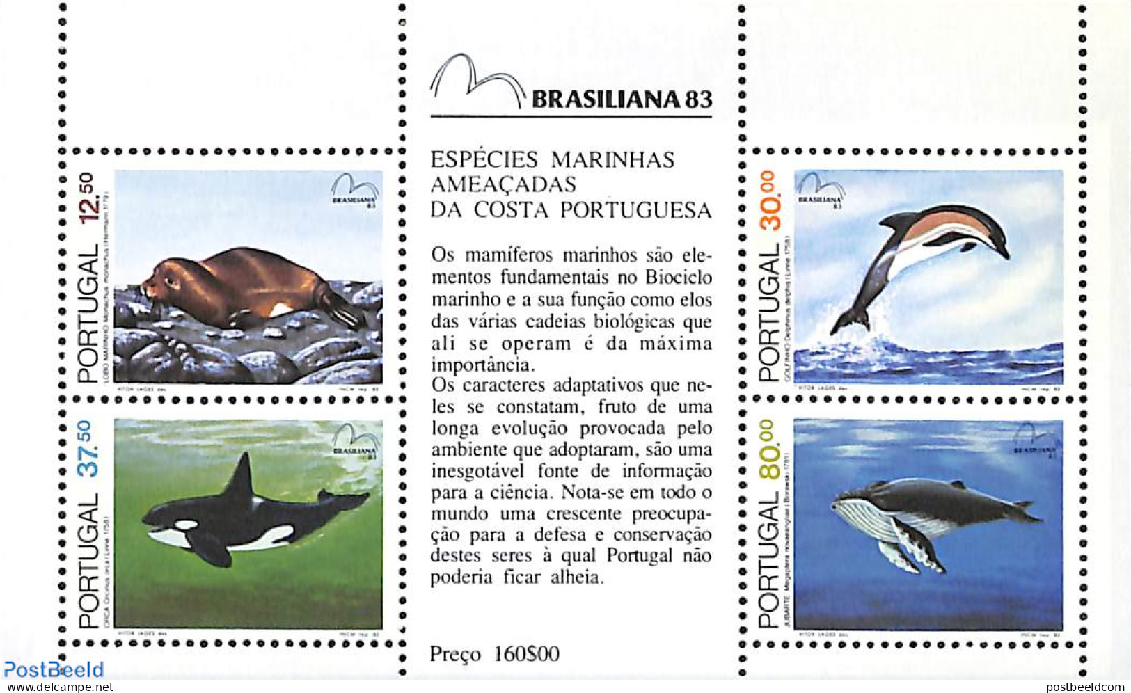 Portugal 1983 Sea Mammals S/s, Mint NH, Nature - Sea Mammals - Unused Stamps