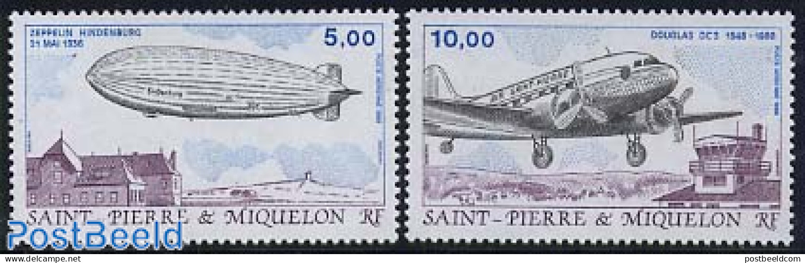 Saint Pierre And Miquelon 1988 Aviation 2v, Mint NH, Transport - Aircraft & Aviation - Zeppelins - Avions