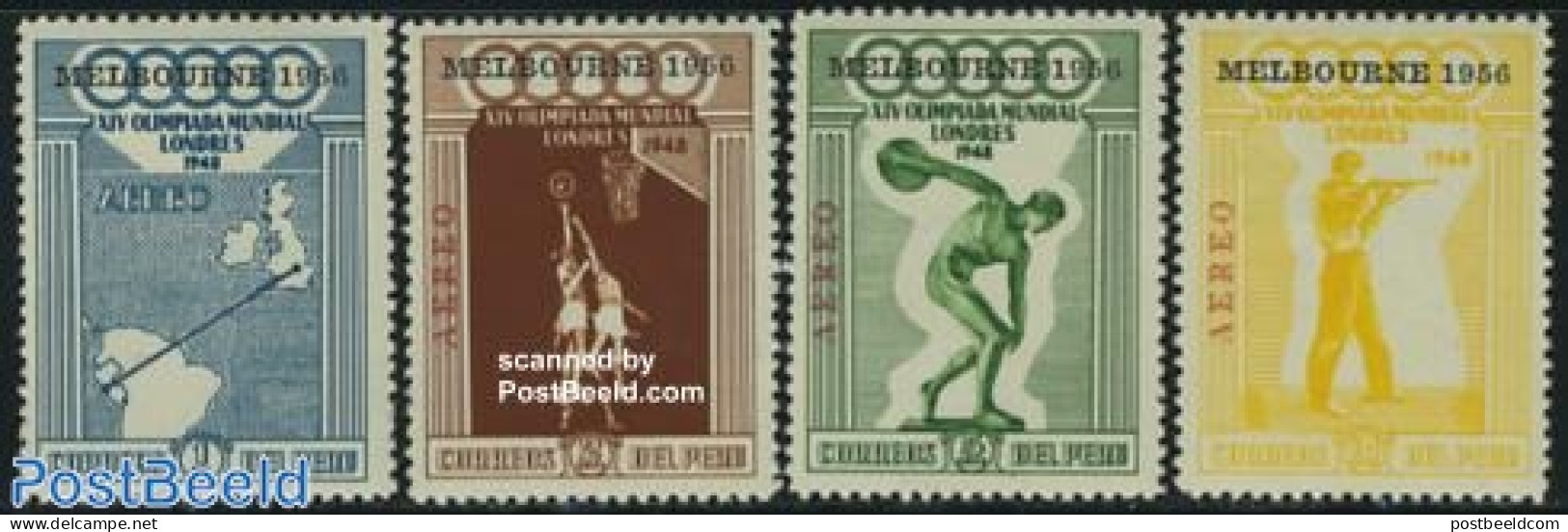 Peru 1957 Olympic Games Melbourne 4v, Mint NH, Sport - Various - Olympic Games - Sport (other And Mixed) - Maps - Geografía