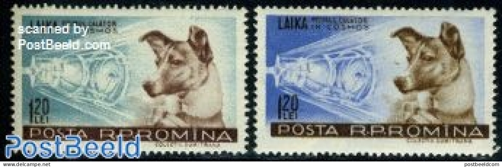 Romania 1957 Lajka In Space 2v, Mint NH, Nature - Transport - Dogs - Space Exploration - Unused Stamps
