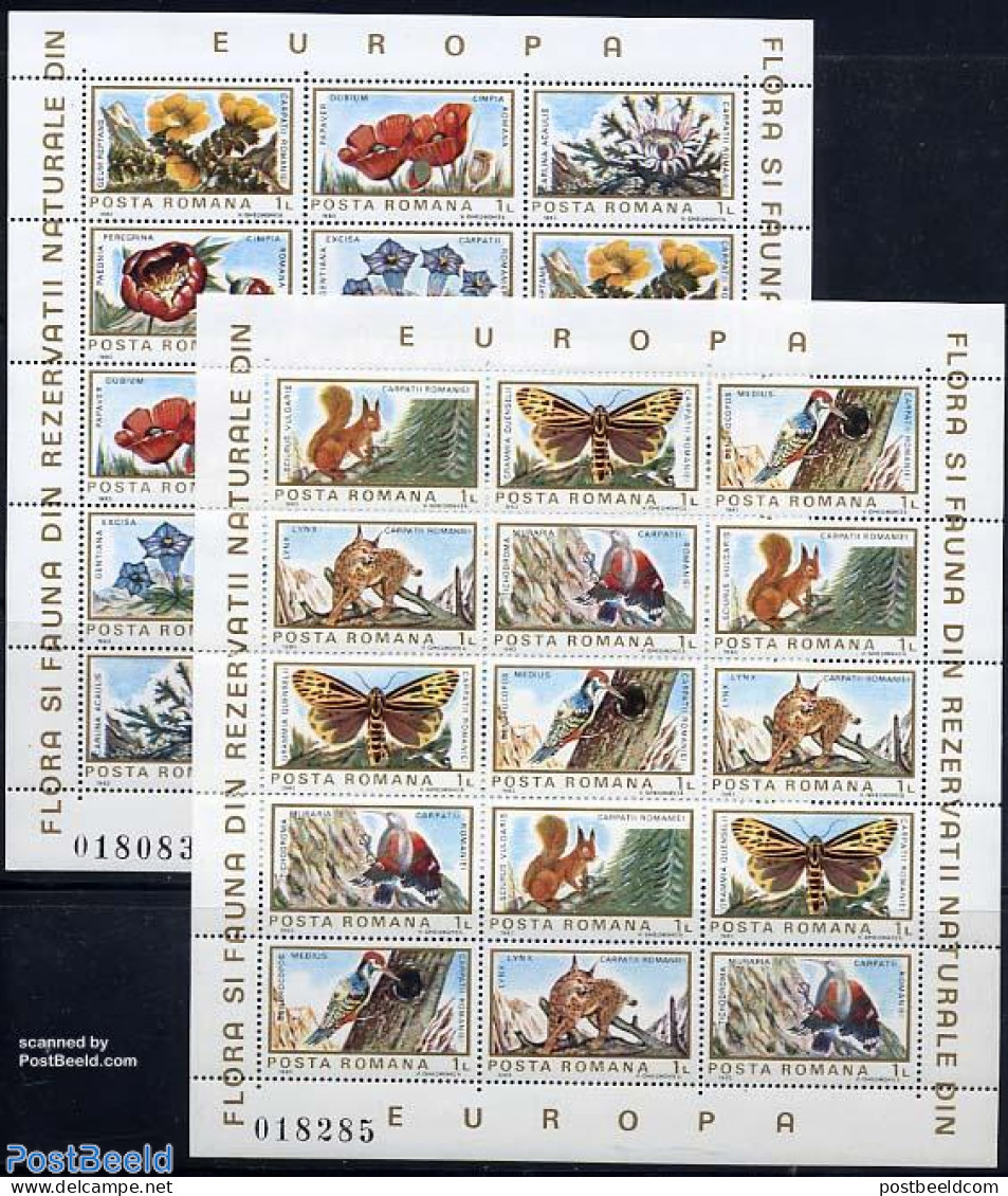Romania 1983 Flowers & Animals 2 M/ss, Mint NH, Nature - Animals (others & Mixed) - Birds - Butterflies - Flowers & Pl.. - Nuevos