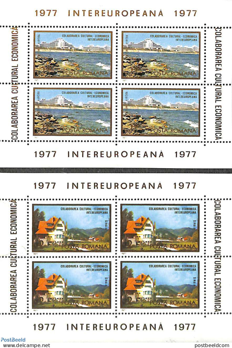 Romania 1977 Intereuropa 2 S/s, Mint NH, History - Europa Hang-on Issues - Art - Architecture - Nuevos