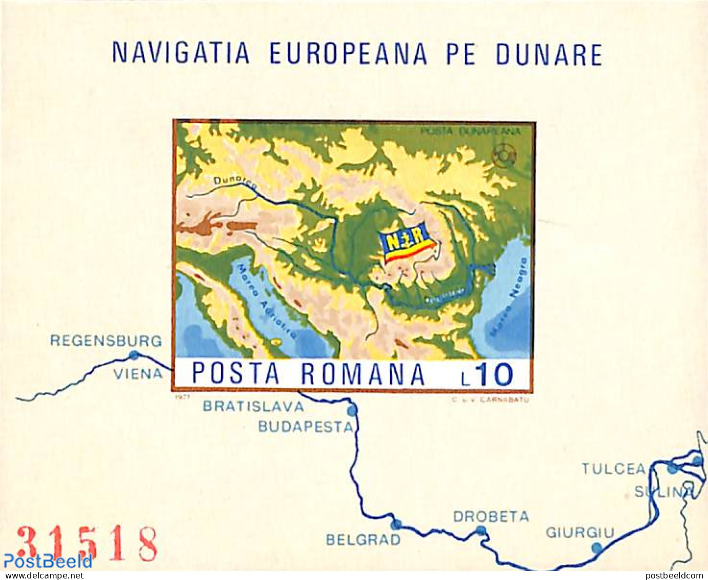 Romania 1977 European Donau Comission S/s (map), Mint NH, History - Various - Europa Hang-on Issues - Maps - Nuevos