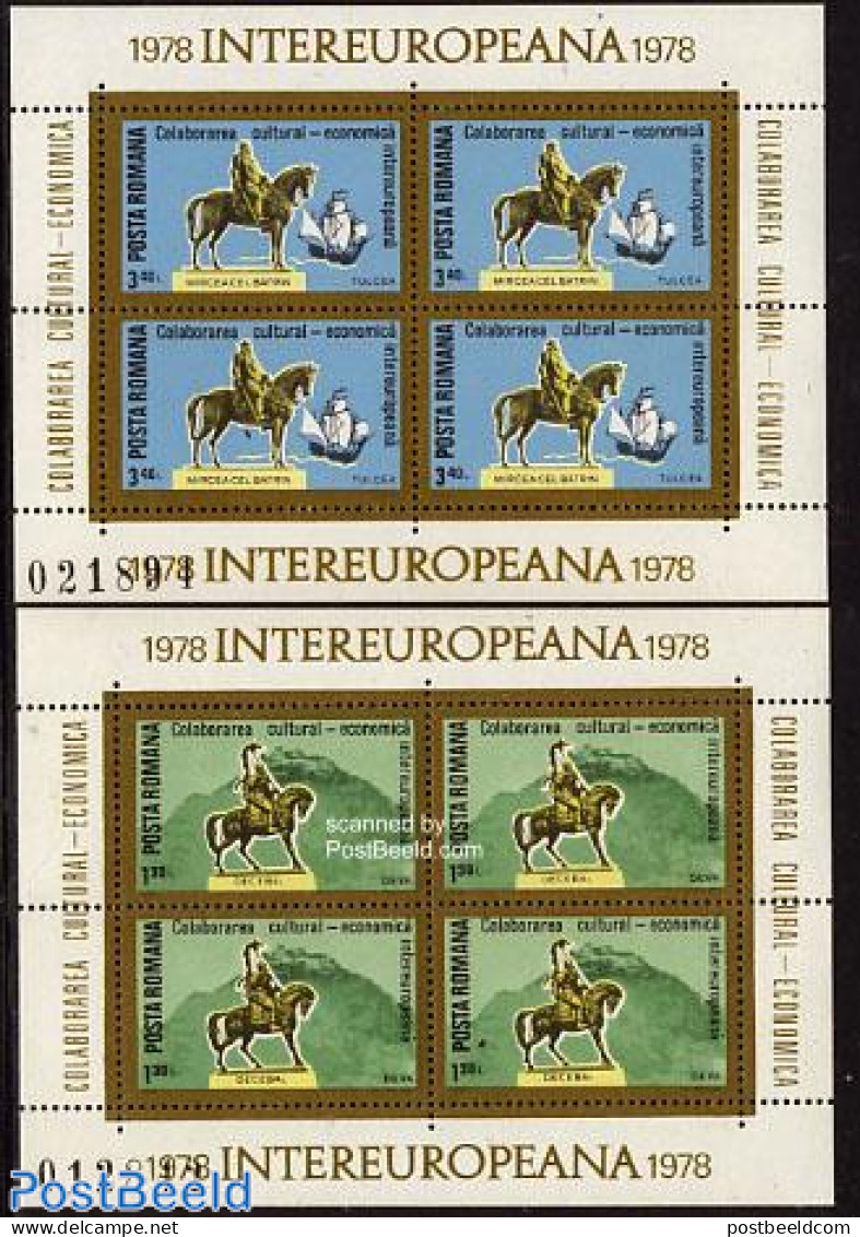 Romania 1978 Intereuropa 2 S/s, Mint NH, History - Nature - Transport - Europa Hang-on Issues - Horses - Ships And Boa.. - Nuevos