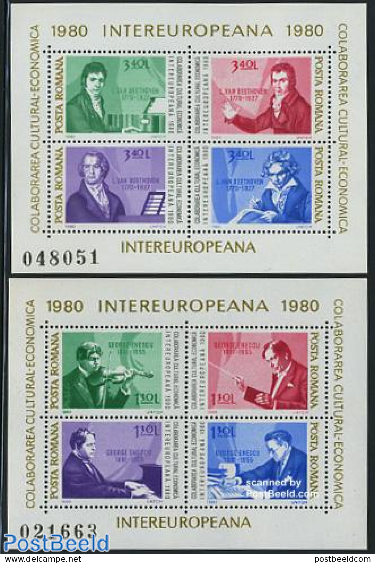 Romania 1980 Intereuropa, Composers 2 S/s, Mint NH, History - Performance Art - Europa Hang-on Issues - Music - Musica.. - Nuevos