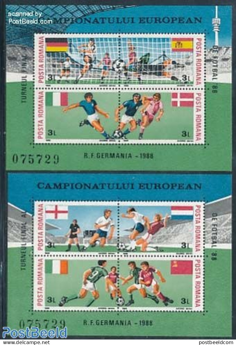 Romania 1988 European Football Games 2 S/s, Mint NH, History - Sport - Europa Hang-on Issues - Football - Ongebruikt