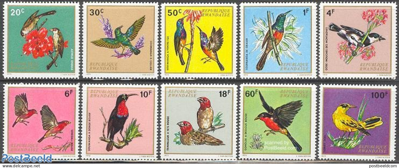 Rwanda 1972 Birds 10v, Mint NH, Nature - Birds - Hummingbirds - Sonstige & Ohne Zuordnung