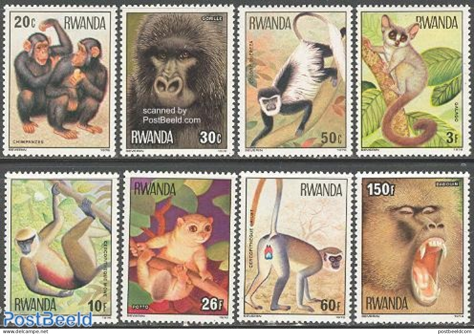 Rwanda 1978 Monkeys 8v, Mint NH, Nature - Animals (others & Mixed) - Monkeys - Altri & Non Classificati