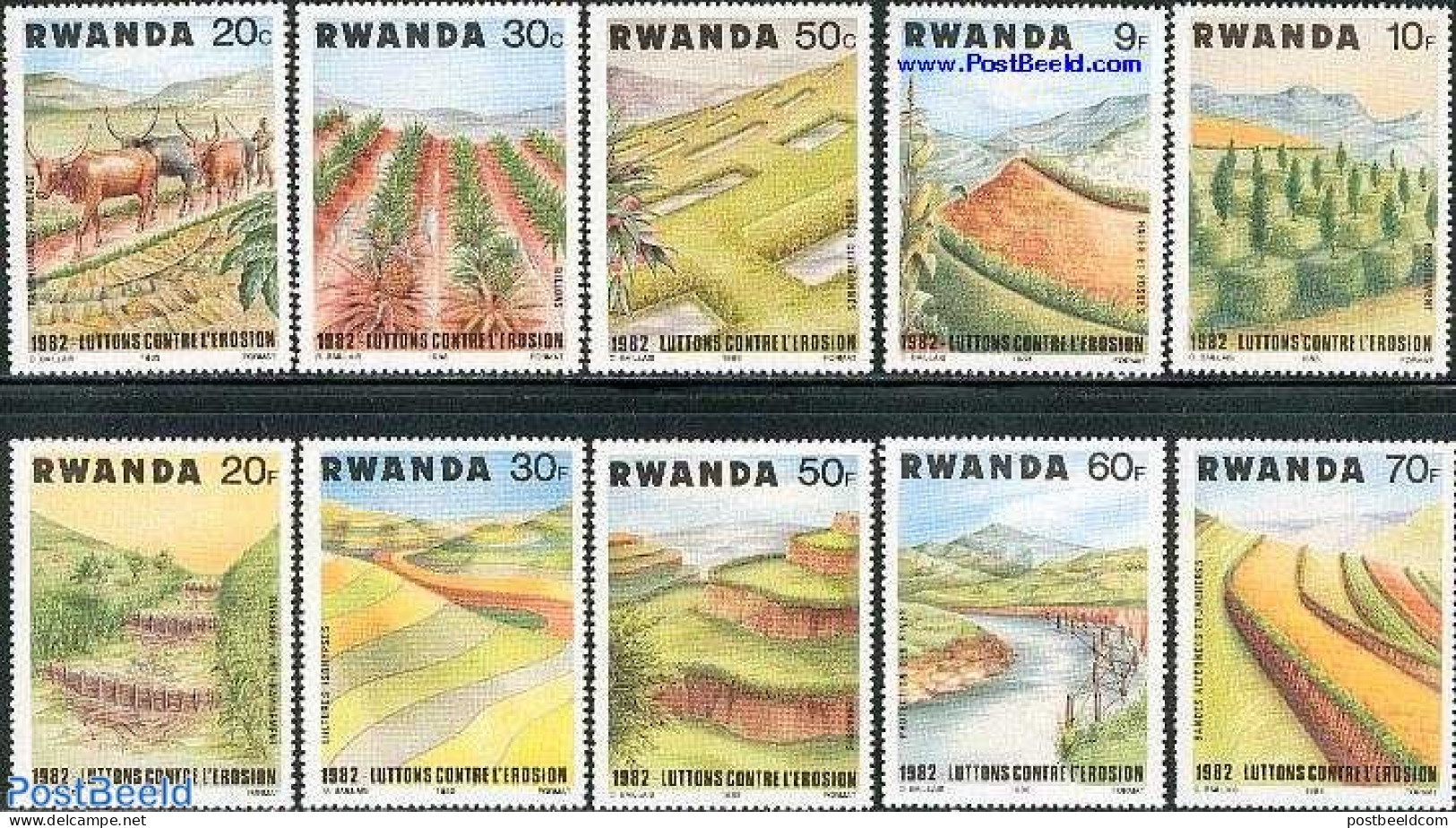 Rwanda 1983 Agriculture 10v, Mint NH, Nature - Various - Cattle - Agriculture - Landwirtschaft