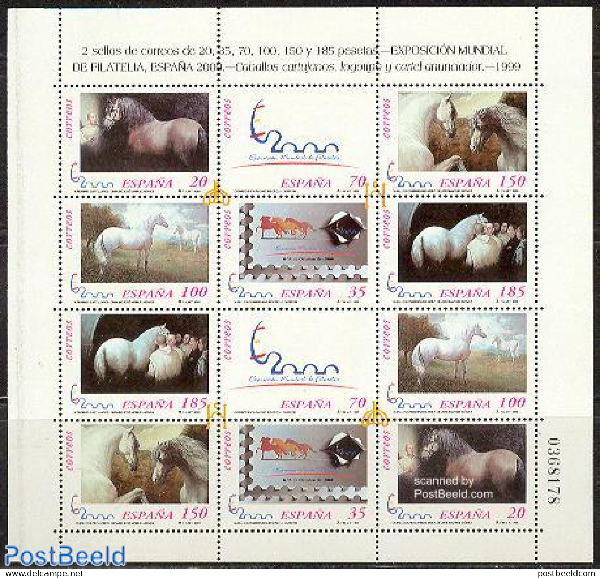 Spain 1999 Espana 2000, Horses 12v M/s, Mint NH, Nature - Horses - Philately - Neufs