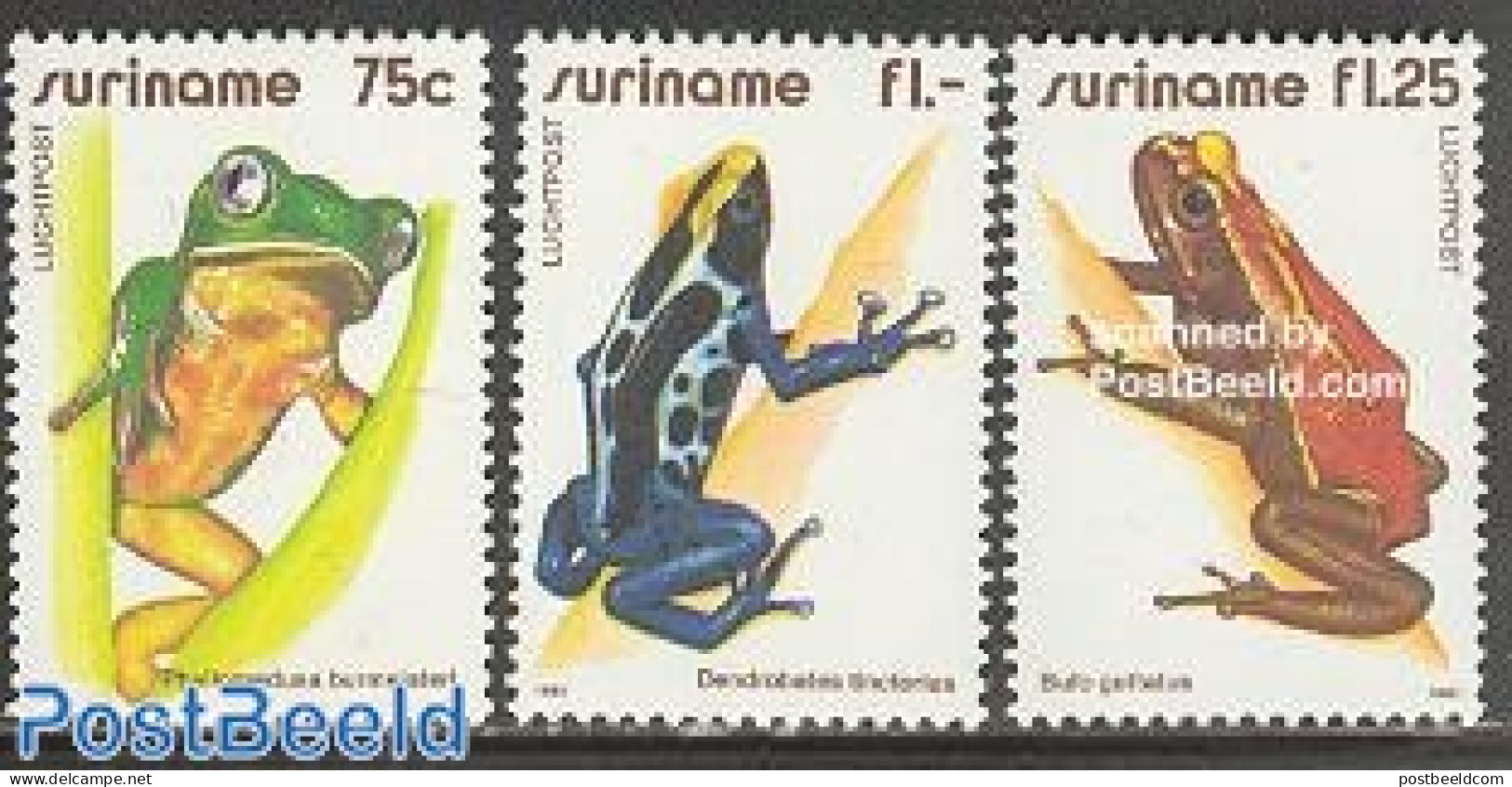 Suriname, Republic 1981 Frogs Airmail 3v, Mint NH, Nature - Animals (others & Mixed) - Frogs & Toads - Reptiles - Surinam