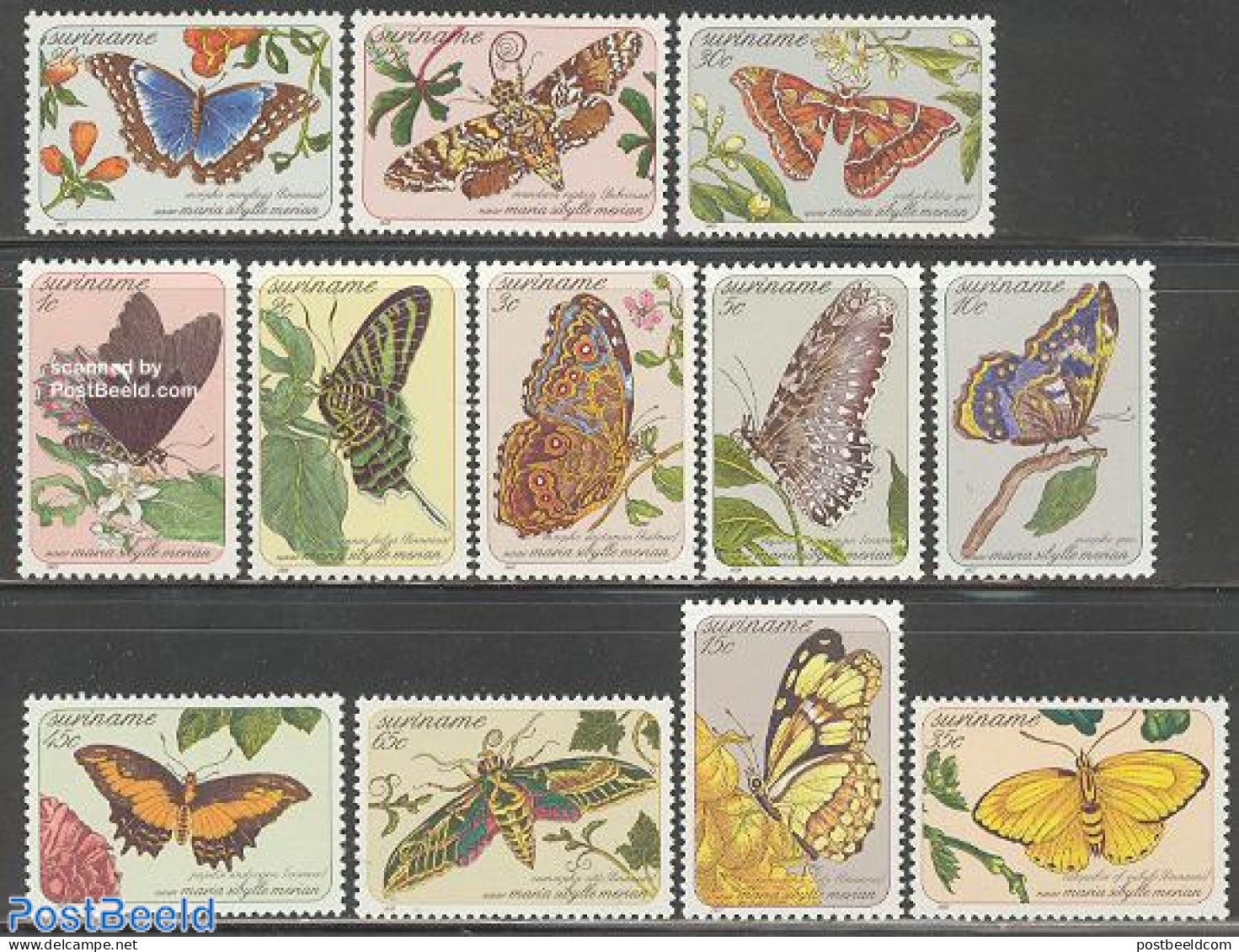 Suriname, Republic 1983 Butterflies, Painted By Maria Sibylle Merian 12v, Mint NH, Nature - Butterflies - Art - Painti.. - Suriname
