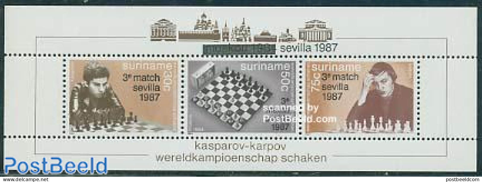 Suriname, Republic 1987 Chess Games Sevilla S/s, Mint NH, Sport - Chess - Schach