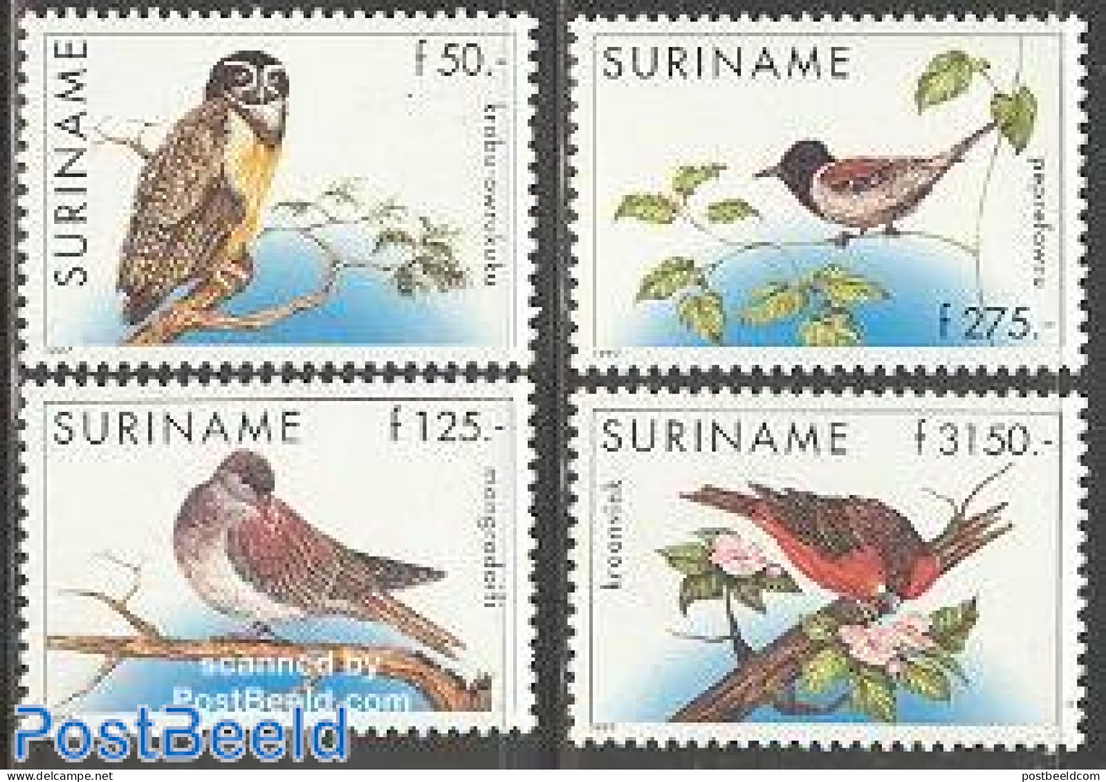 Suriname, Republic 1997 Birds 4v (50g,125g,275g,3150g), Mint NH, Nature - Birds - Owls - Suriname