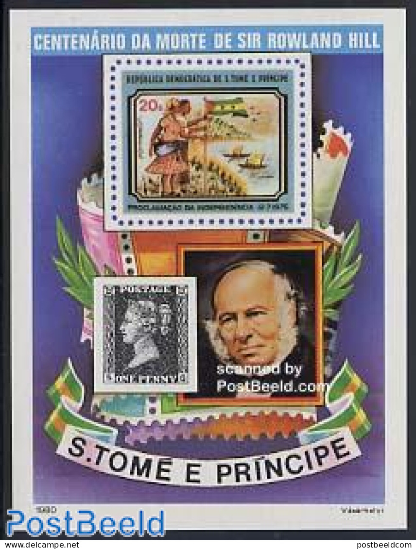 Sao Tome/Principe 1980 Sir Rowland Hill S/s, Mint NH, Transport - Sir Rowland Hill - Stamps On Stamps - Ships And Boats - Rowland Hill