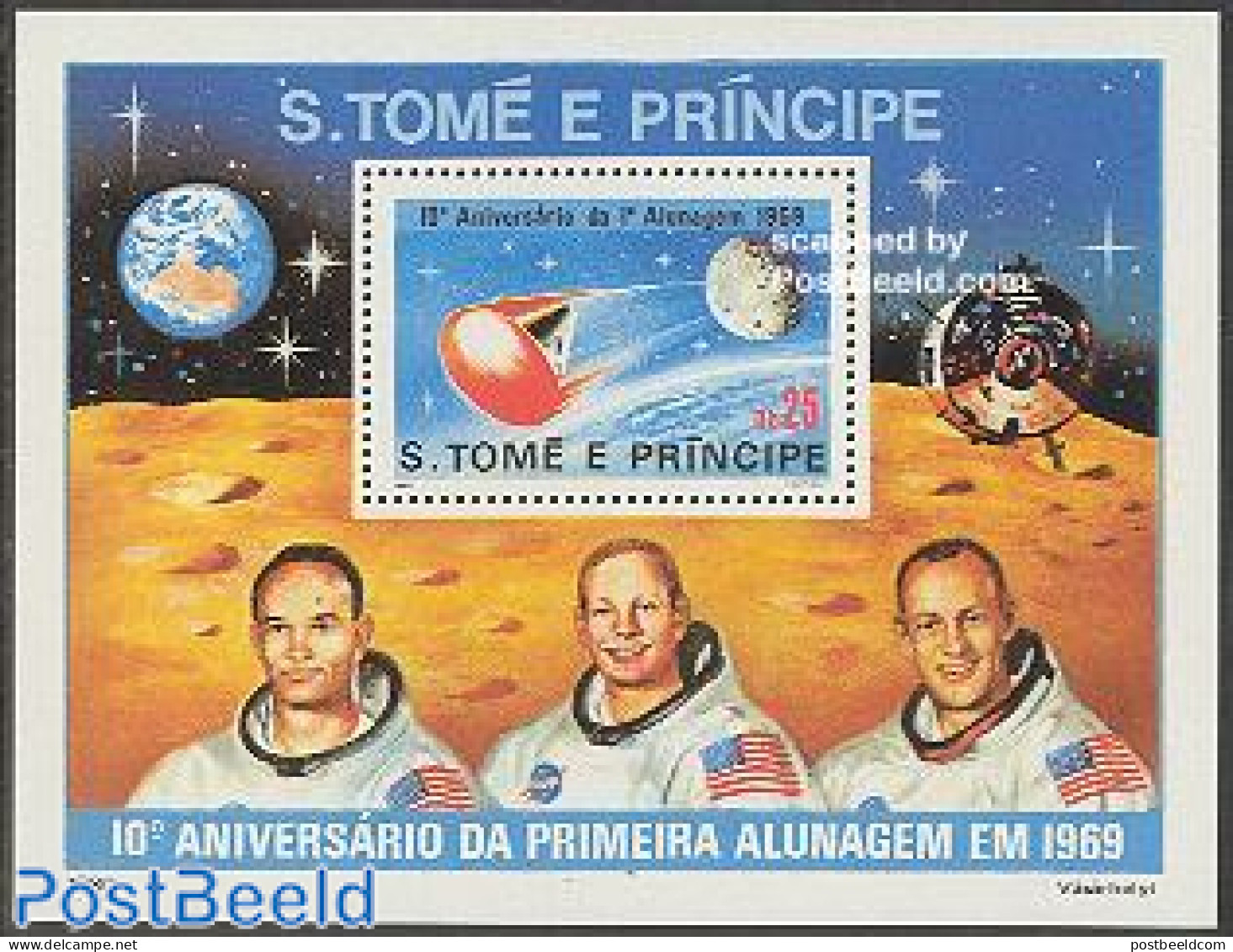 Sao Tome/Principe 1980 Moonlanding S/s, Mint NH, Transport - Space Exploration - São Tomé Und Príncipe