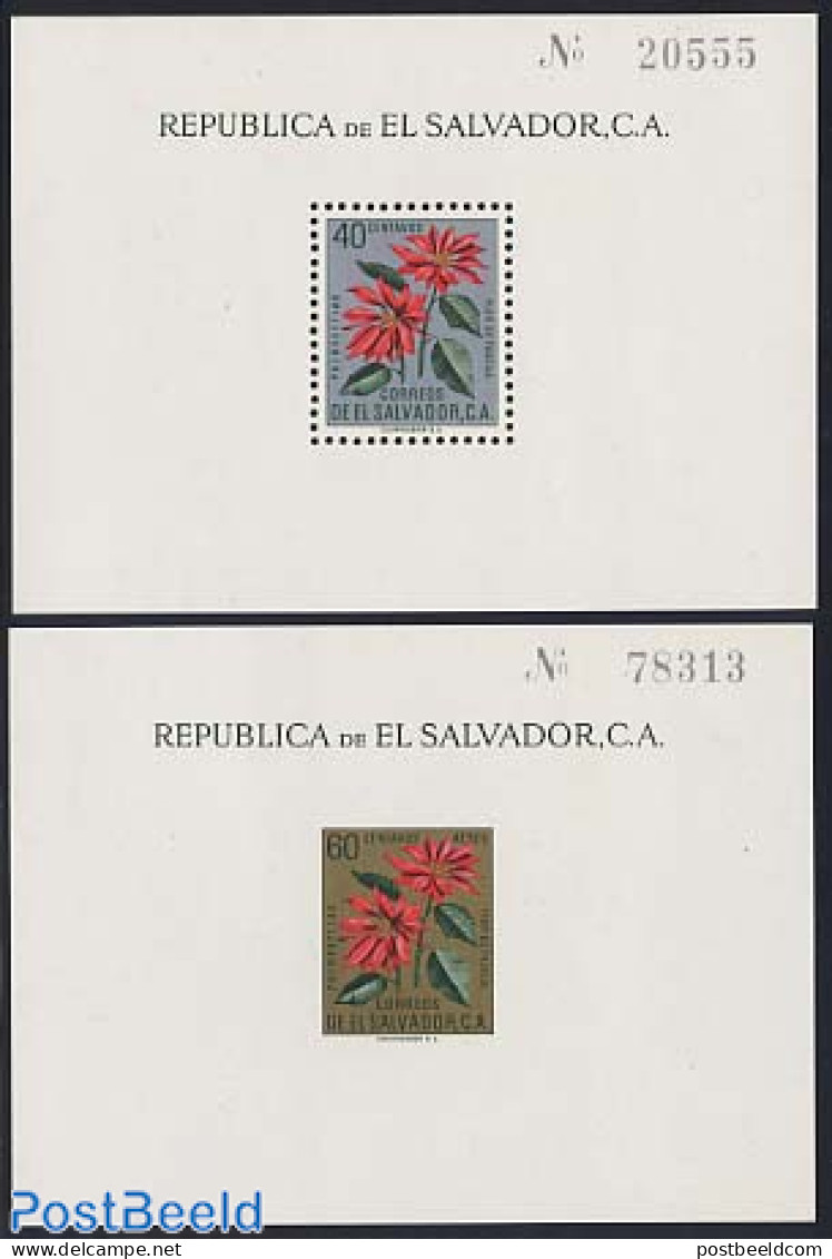 El Salvador 1960 Christmas, Flowers 2 S/s, Mint NH, Nature - Religion - Flowers & Plants - Christmas - Navidad