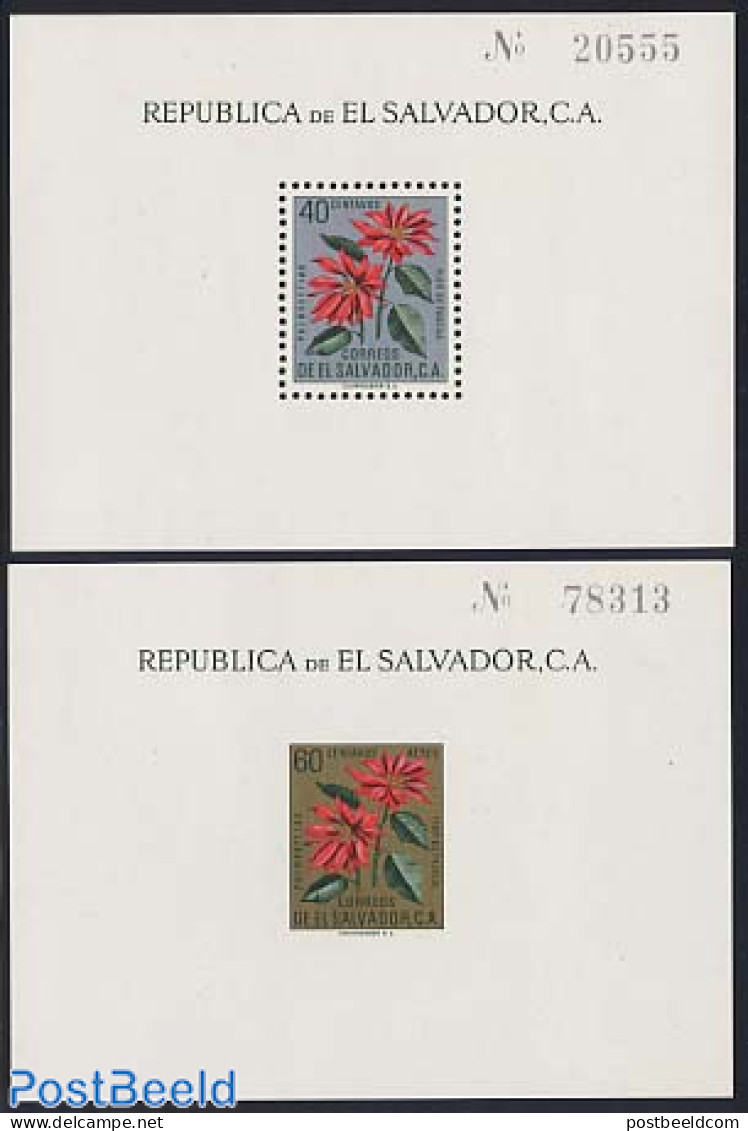 El Salvador 1960 Christmas, Flowers 2 S/s, Mint NH, Nature - Religion - Flowers & Plants - Christmas - Christmas