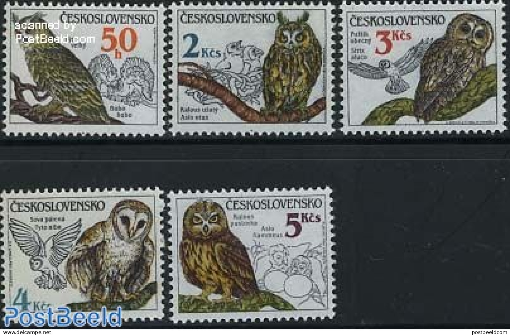 Czechoslovkia 1986 Owls 5v, Mint NH, Nature - Birds - Birds Of Prey - Owls - Autres & Non Classés