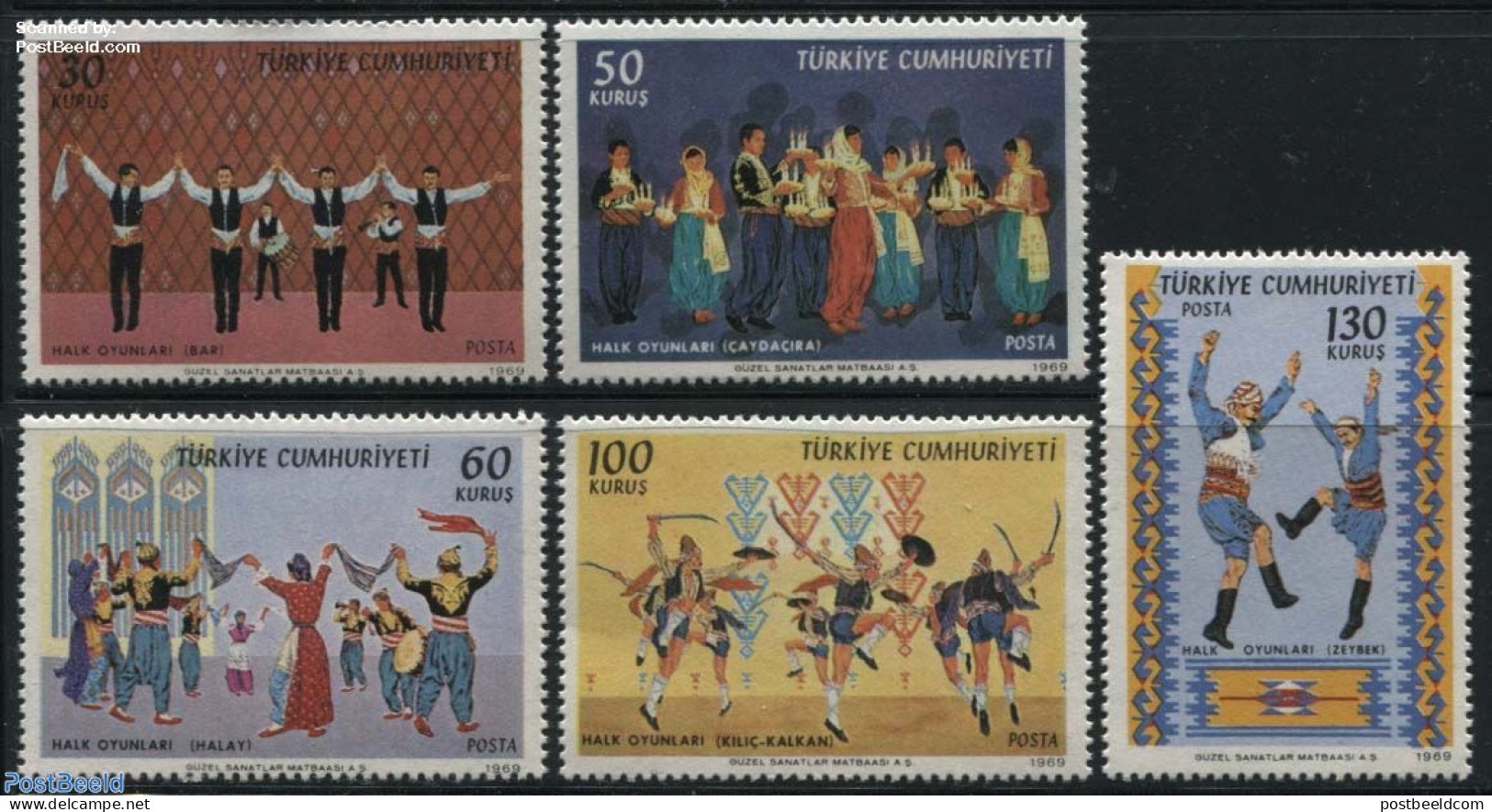 Türkiye 1969 Folk Dances 5v, Mint NH, Performance Art - Various - Dance & Ballet - Folklore - Altri & Non Classificati
