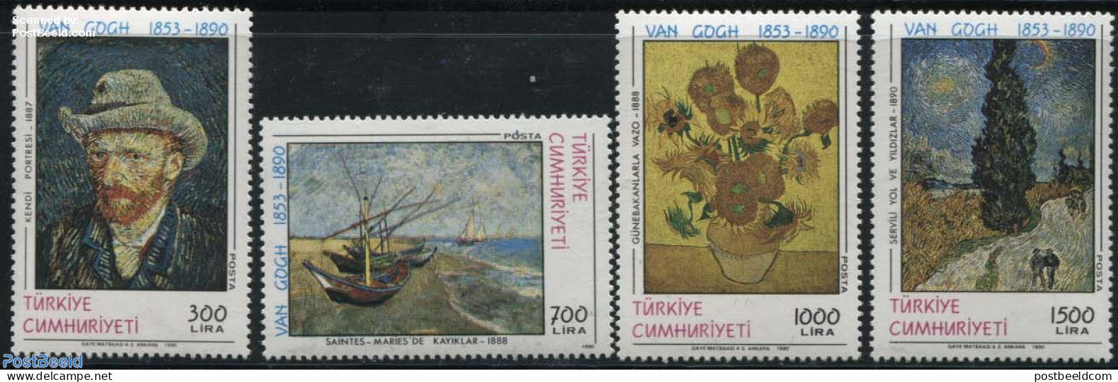 Türkiye 1990 Vincent Van Gogh Paintings 4v, Mint NH, Transport - Ships And Boats - Art - Modern Art (1850-present) - .. - Altri & Non Classificati