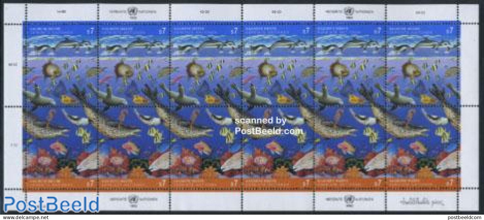 United Nations, Vienna 1992 Clean Ocean M/s, Mint NH, Nature - Fish - Sea Mammals - Shells & Crustaceans - Fishes