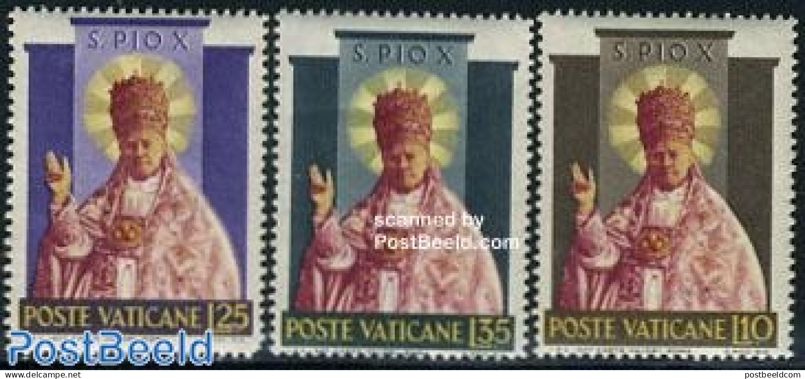 Vatican 1954 Pope Pius X 3v, Mint NH, Religion - Religion - Ungebraucht