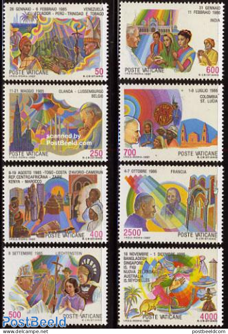 Vatican 1987 Pope World Travels 8v, Mint NH, History - Nature - Religion - Transport - Various - Netherlands & Dutch -.. - Ongebruikt