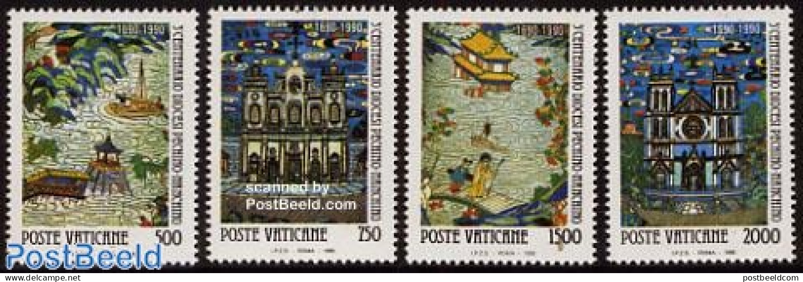 Vatican 1990 300 Years Peking-Nanking Bisdom 4v, Mint NH, Religion - Transport - Churches, Temples, Mosques, Synagogue.. - Nuovi