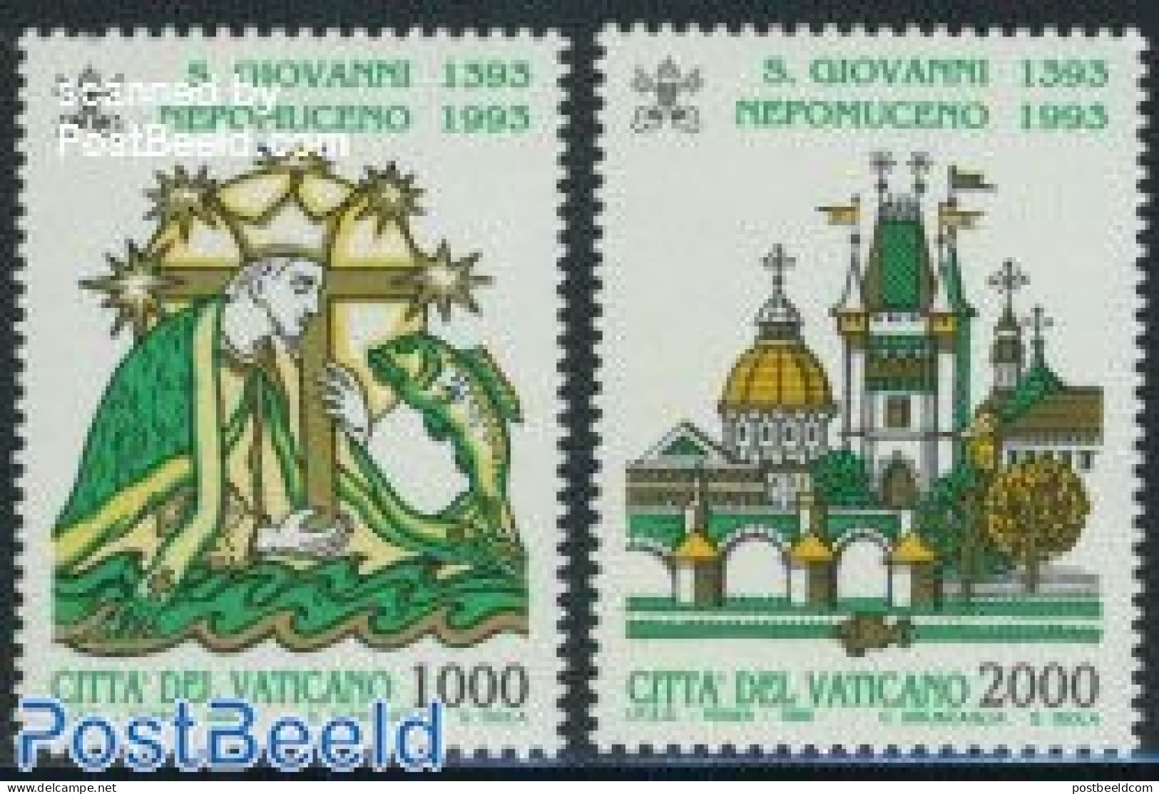 Vatican 1993 Saint John Of Nepomuk 2v, Mint NH, Nature - Religion - Fish - Religion - Art - Bridges And Tunnels - Ungebraucht