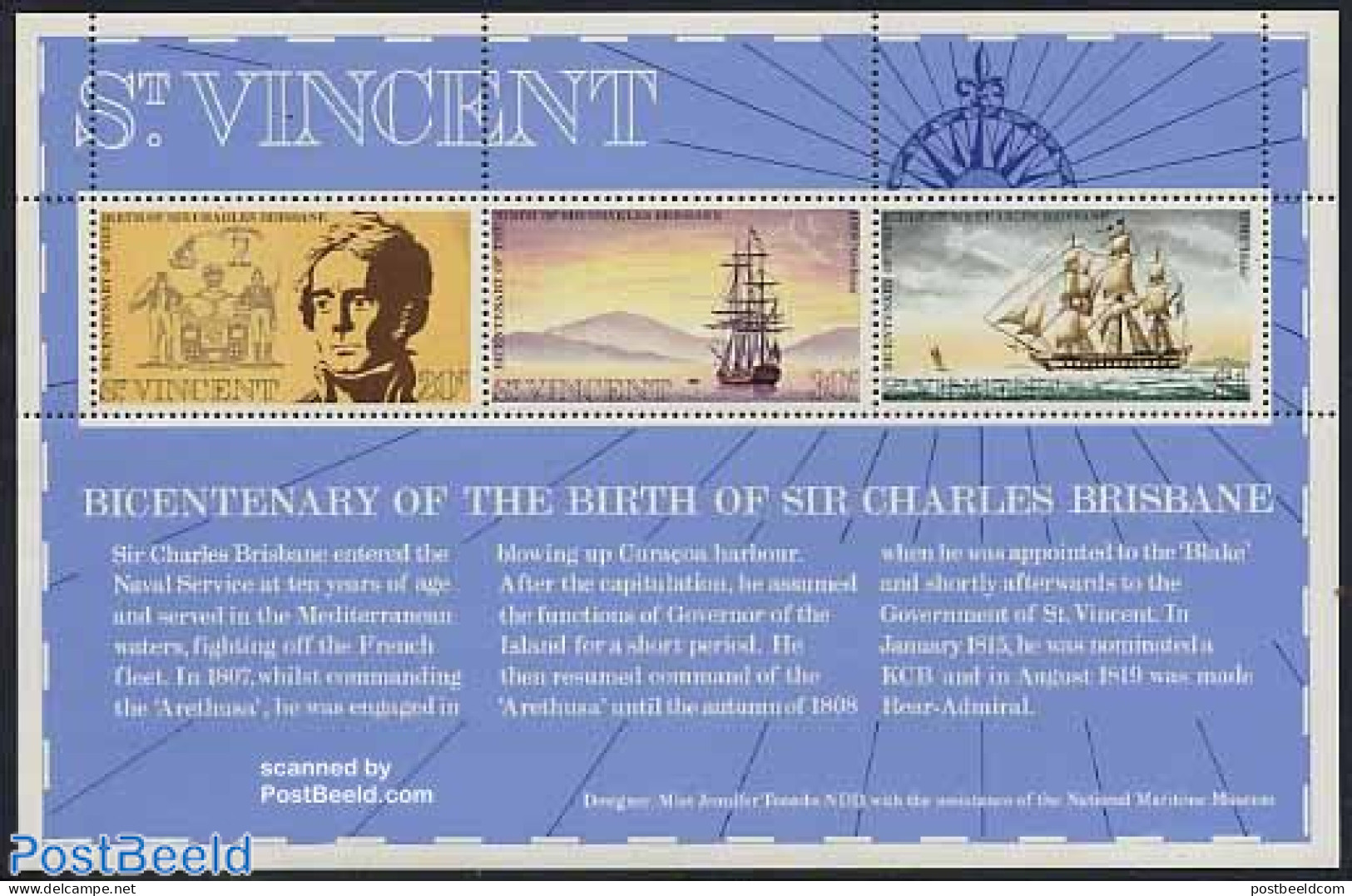 Saint Vincent 1972 Charles Brisbane S/s, Mint NH, History - Transport - Coat Of Arms - Ships And Boats - Ships
