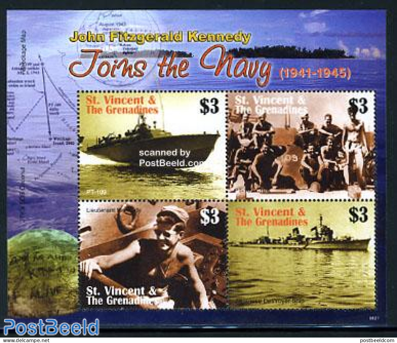 Saint Vincent 2006 J.F. Kennedy Joins The Navy 4v M/s, Mint NH, History - Transport - American Presidents - Ships And .. - Bateaux