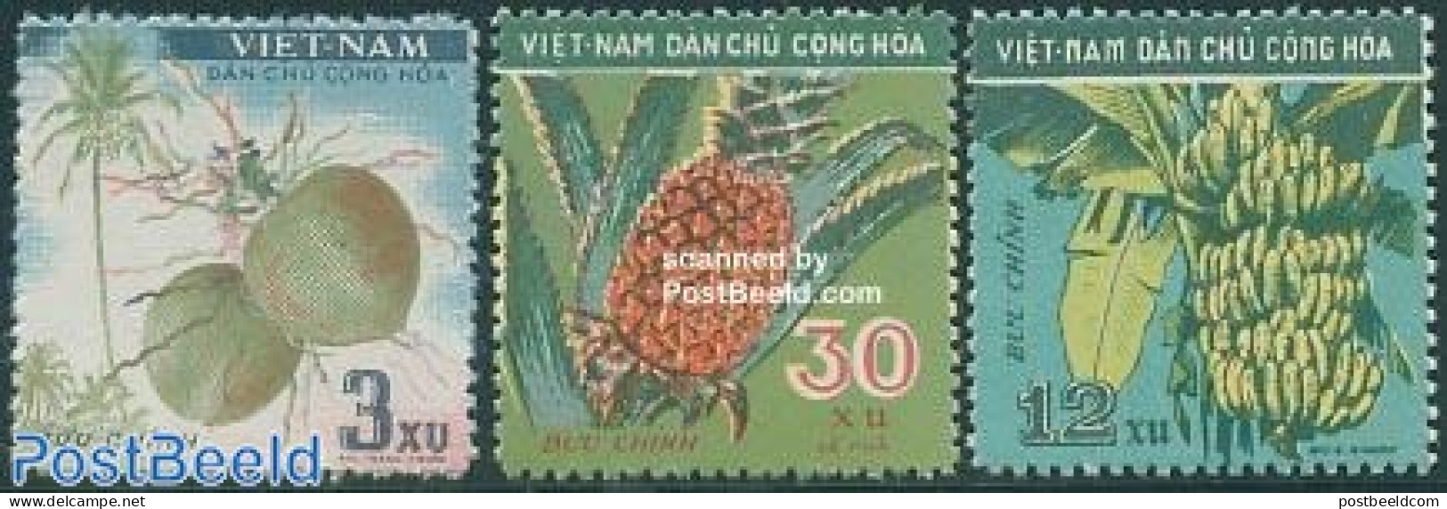 Vietnam 1959 Fruits 3v, Mint NH, Nature - Fruit - Frutas